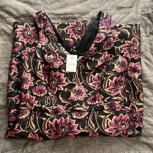 Pink Black Gold Jacquard V-neck cocktail dress J Crew